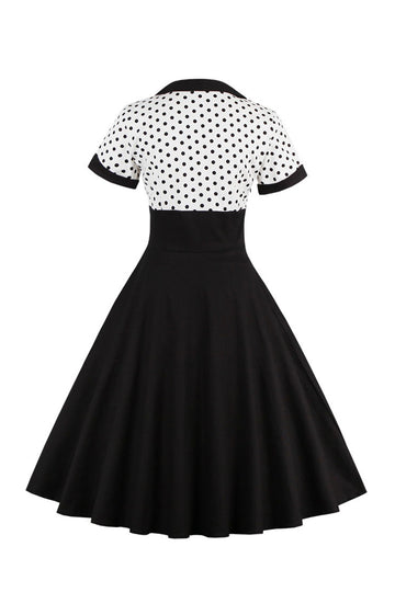 Black Polka Dots Swing 1950s Dress with Short Sleeves